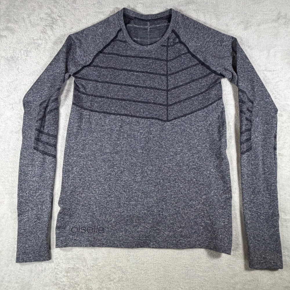Oiselle Flyout Long Sleeve Running Top‎ Grey Heather Geometric Seamless Large